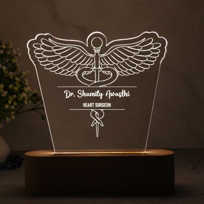 Customized Doctor Lamp Personalized with Name & Logo | Best Thankyou Gift to Doctor Cool White Light (Heart Surgeon)